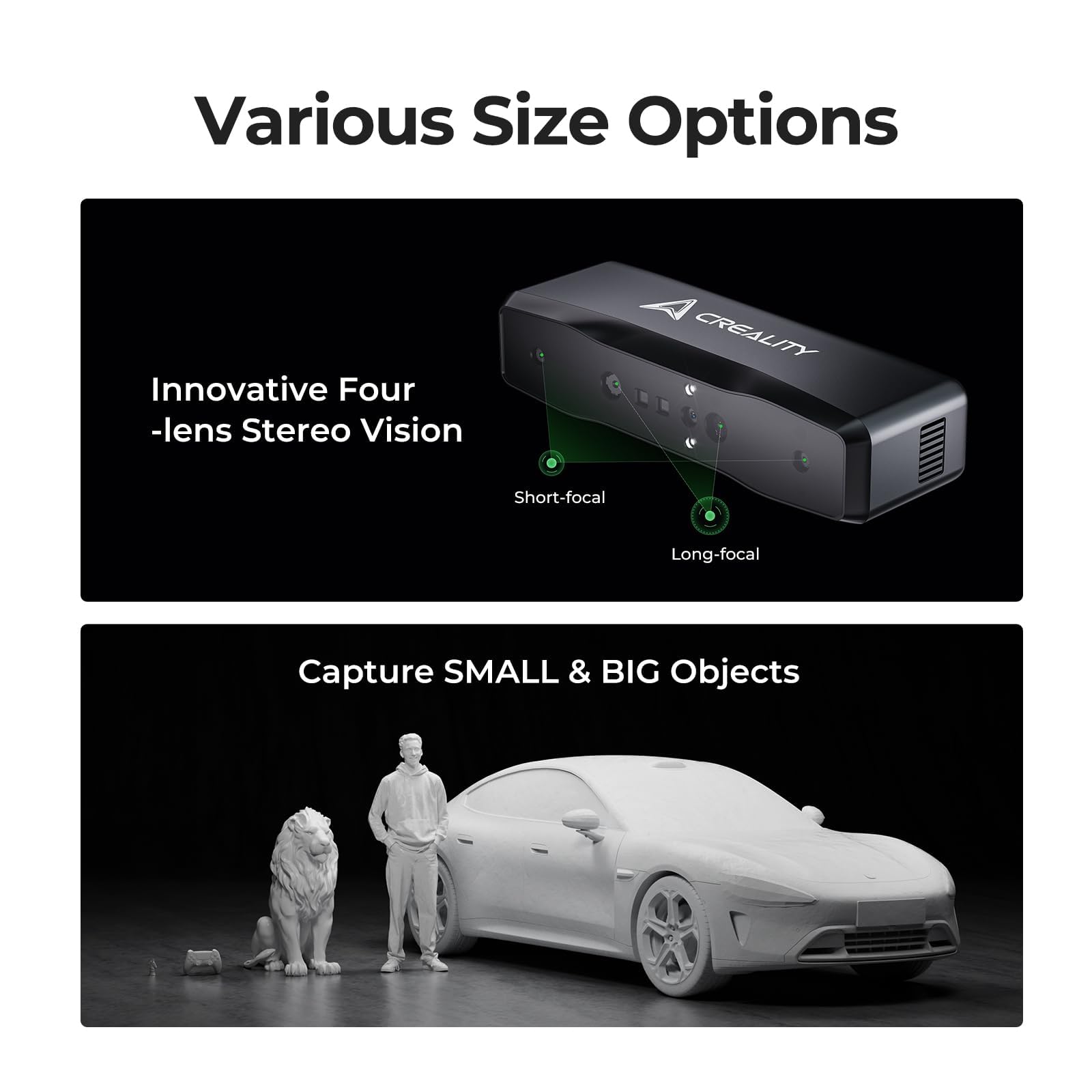 Creality Otter Lite - Scanner 3D per stampa 3D, scanner manuale senza fili, precisione 0,05 mm, anti-shake tracking, velocità fino a 30 fps, scansione a colori a 24 bit per oggetti da 20-2000 mm