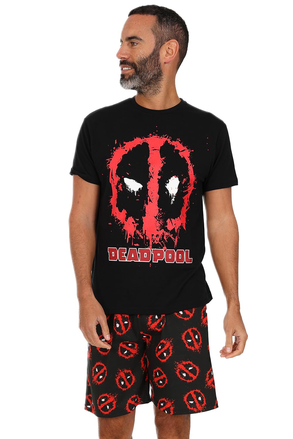 Marvel Men's Black Deadpool Short Pyjama Set Pjs Nightwear Loungewear (Medium)