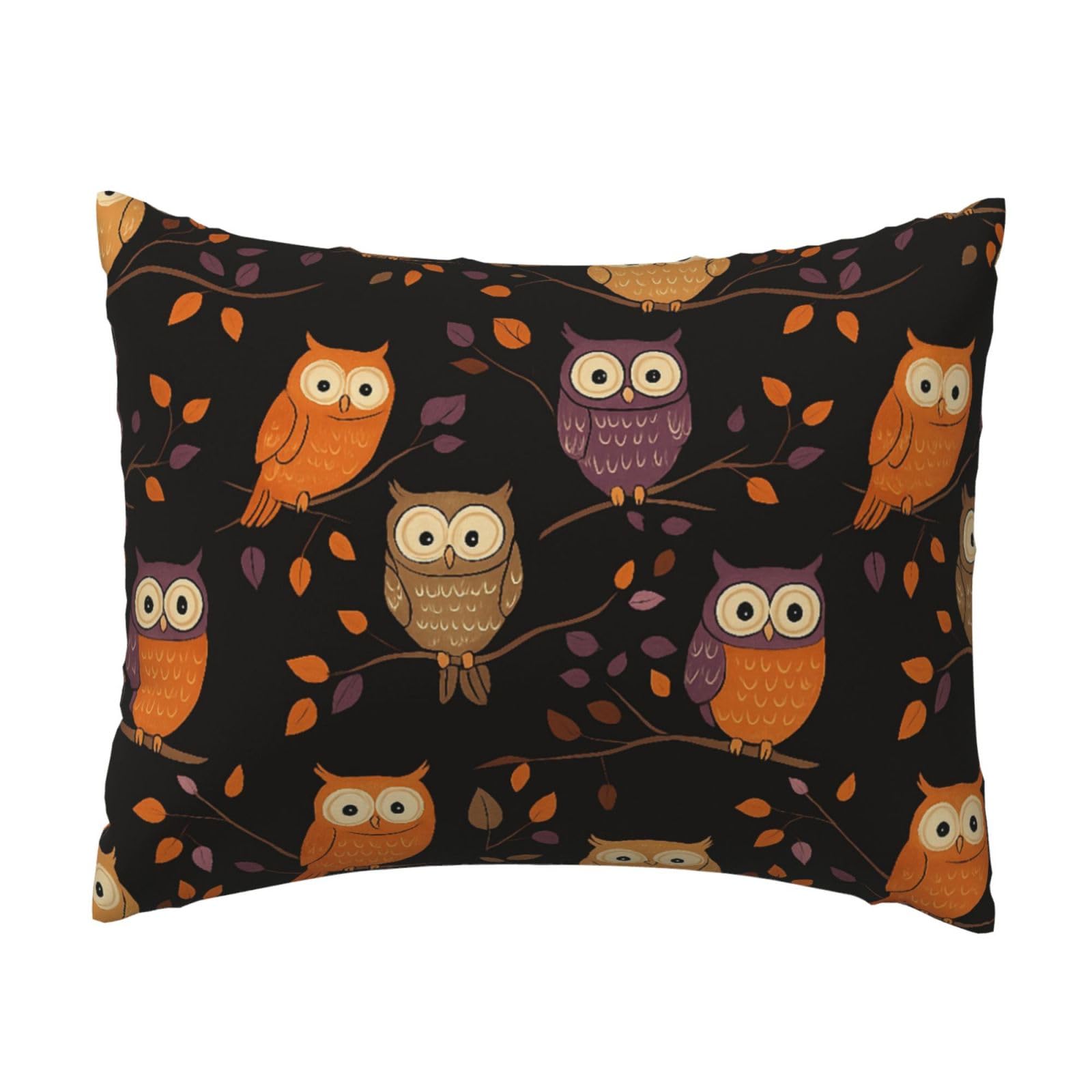 Cute Cartoon Owl and Leaf Pillowcase Soft Plush with Zipper Decorative Pillowcovers 16x20 in