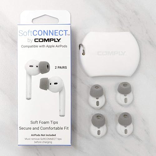 Miniatura 9 de COMPLY SoftCONNECT - Puntas de repuesto de espuma suave para Apple AirPods (Gen. 1 y 2), auriculares Apple y auriculares similares (grandes, 2 pares)