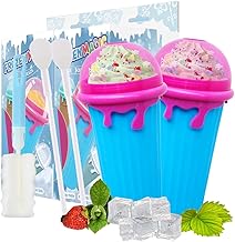 2PCS 500ml Slush Cups Slushy Maker Cup Slushie Smoothie Machine for Home Kids Portable Milk Drinks and Juices Quick Frozen Smoothies Squeeze Cooling with Brush Straw and Spoon
