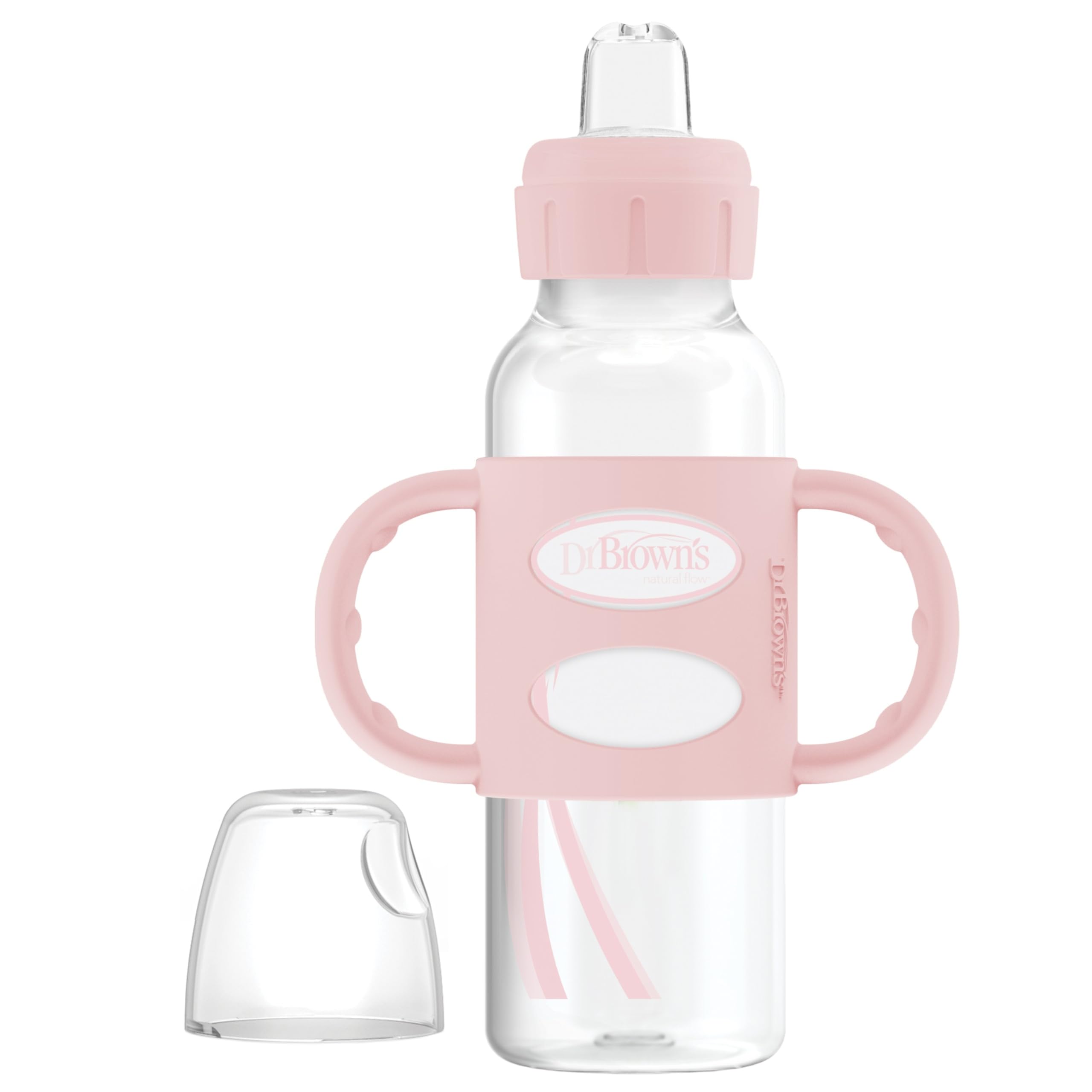 Dr. Brown’s Narrow Transitional Sippy Bottle with Silicone Handles 8oz 250mL Pink 1-Pack