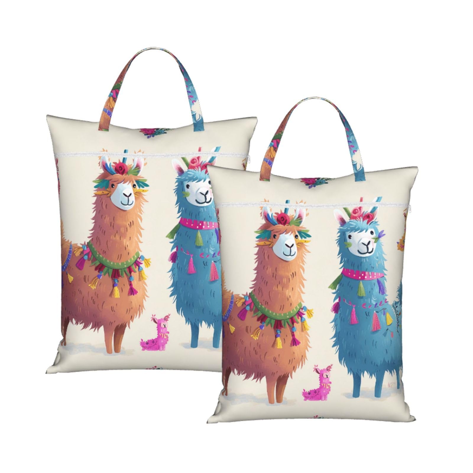 Large Travel Laundry Bags,Alpaca Llama Print with Handle Foldable Laundry Bag for Holidays Gym Swimming and Family Trips, 2Pcs