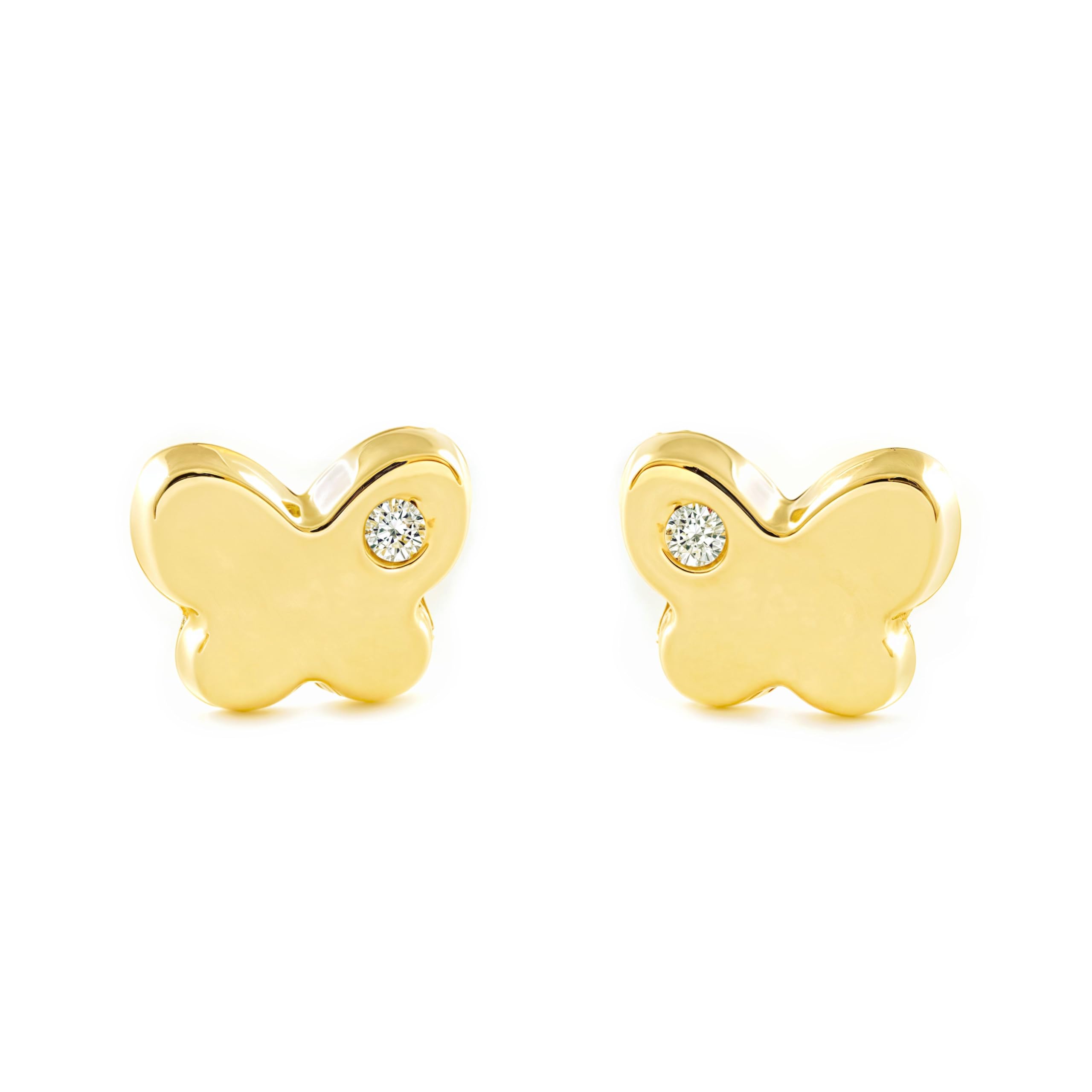 Mondepetit - Orecchini bambini ragazza Farfalla Zircone Oro Giallo 9K - Scatola Regalo - Certificato di garanzia