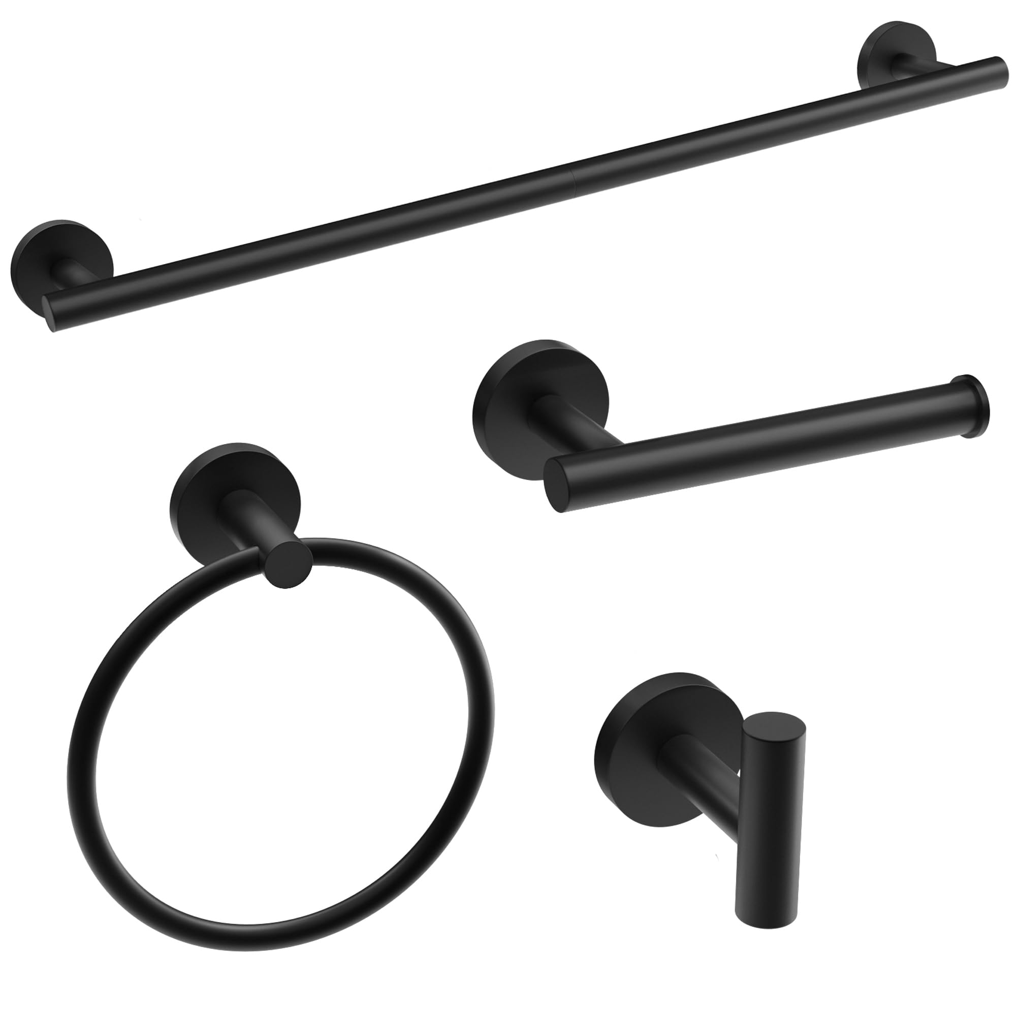 Matte Black Towel Bar Set, Modern 24 Inch Bathroom Hardware Set, Wall Mounted Bathroom Accessories Set, Durable SUS304 Stainless Steel, 4-Piece