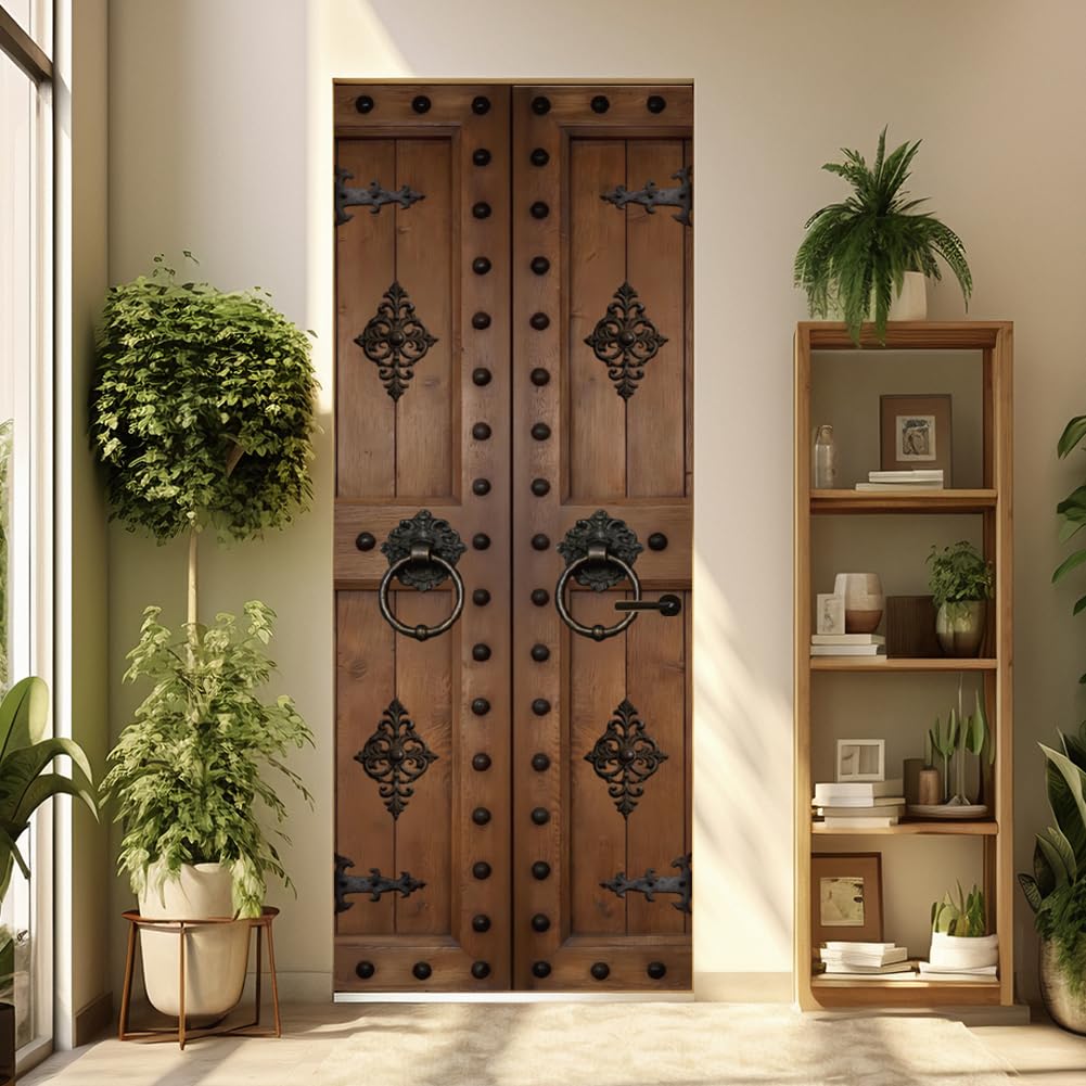 CRAFTYMELODY Door Sticker Peel Stick Removable Self Adhesive Door Mural Decal Vinyl PVC Waterproof Door Cover Wallpaper for Home Office Shop Decoration 31.48×78.74 Inch Vintage Iron Ring
