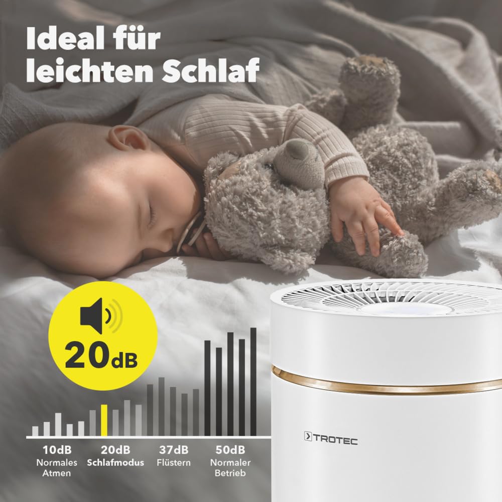 TROTEC AirgoClean 170+ oczyszczacz powietrza – filtr HEPA dla alergików – do pomieszczeń do 42 m²/105 m³, filtr powietrza usuwa 99,97% wszystkich cząstek, 5 poziomów dmuchawy z trybem Turbo, biały