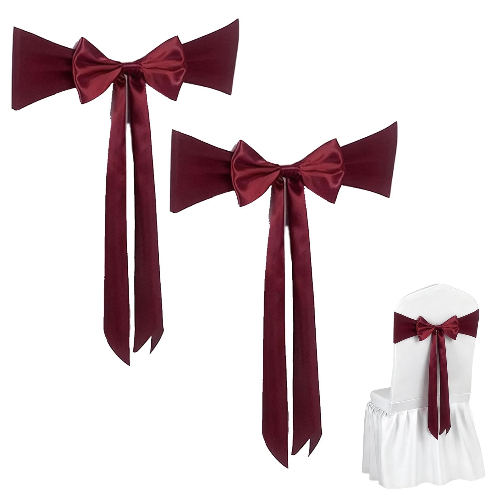 Lazos elásticos para silla de terciopelo, decora sin nudos respaldos de 35-50 cm en burdeos