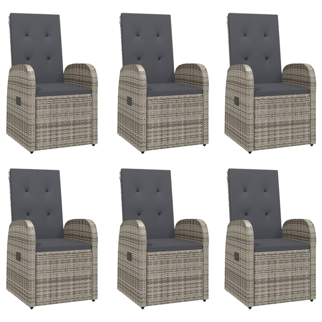 Furniture Select-Juego de comedor de jardín de 7 piezas, ratán de poliéster gris y acacia de madera maciza