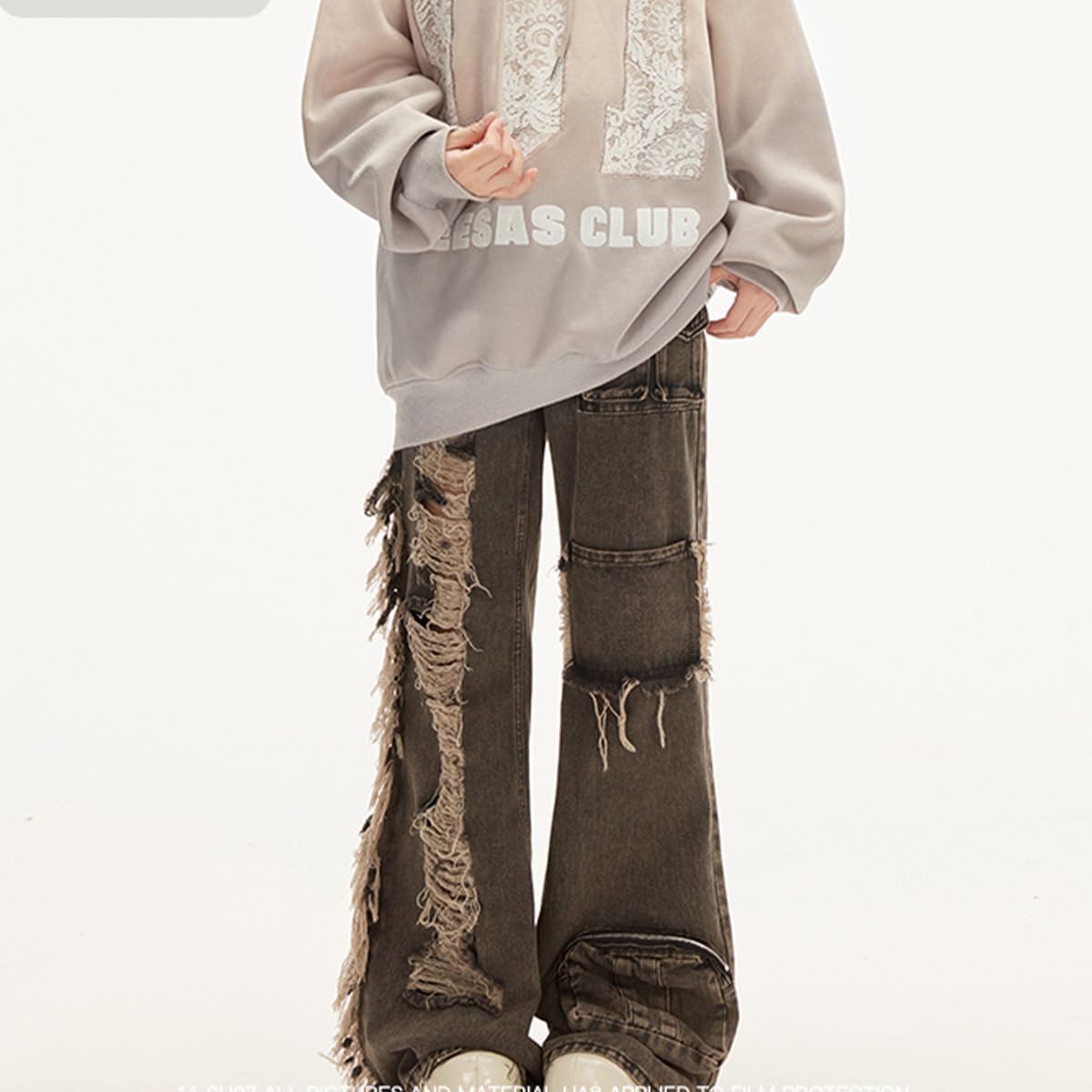 Fashion High Waist Baggy Wide Leg Fringe Ripped Jeans Y2K Vintage Casual Straight Denim Pants with Pocket - Image 7