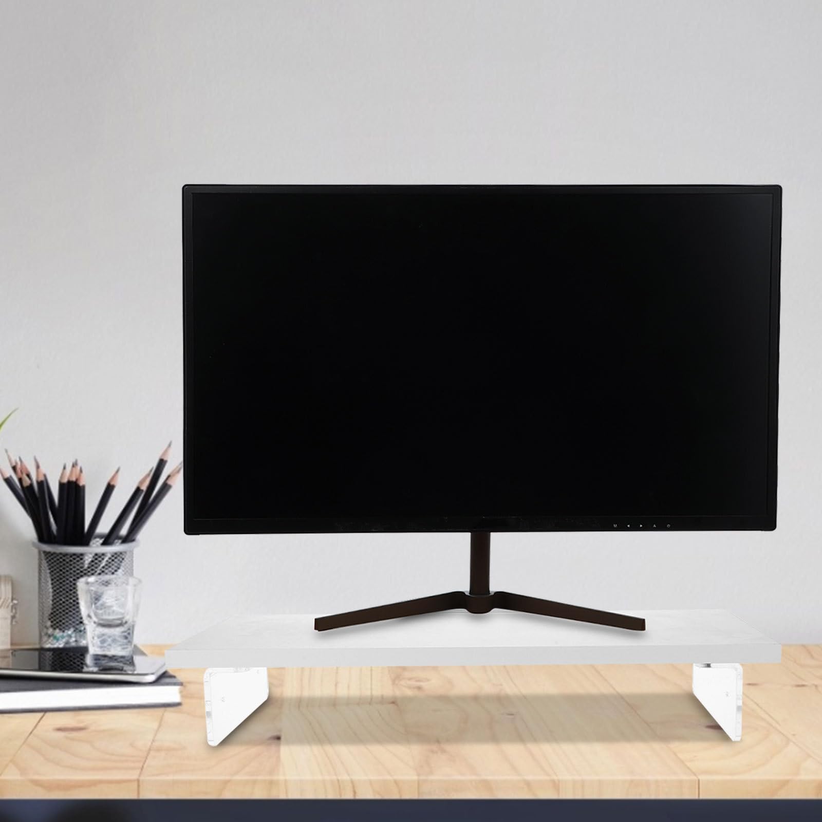 UKCOCO Soporte Elevador Diseño Compacto y Resistente Ergonómico Acrílico Blanco de Monitor Previene Dolor de Cuello y Fatiga Visual para Escritorio
