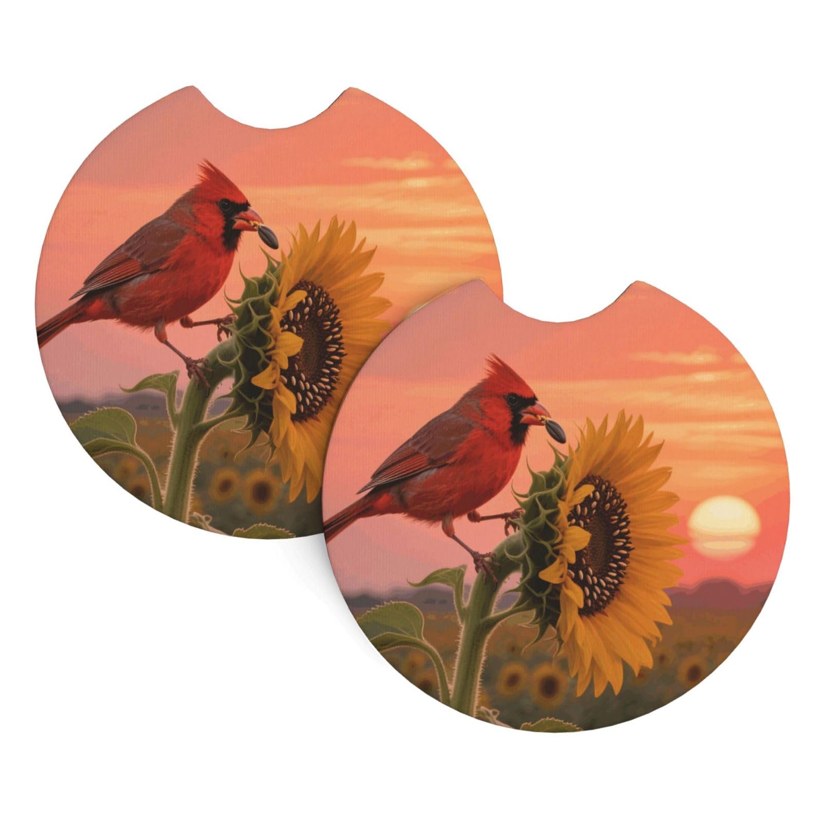 2 Pack Car Coaster for Cup Holders Cardinals and Sunflowers Car Cup Coaster 2.7" Neoprene Non-Slip Automotive Cup Mat Universal Auto Car Interior Accessories for Women Men Cup Pad
