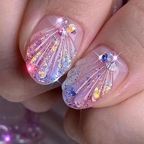 Miniatura 6 de Calcomanías de uñas de cola de sirena de ensueño 5D, calcomanías de uñas de verano 5D en relieve láser de sirena, calcomanías de arte de uñas de ola