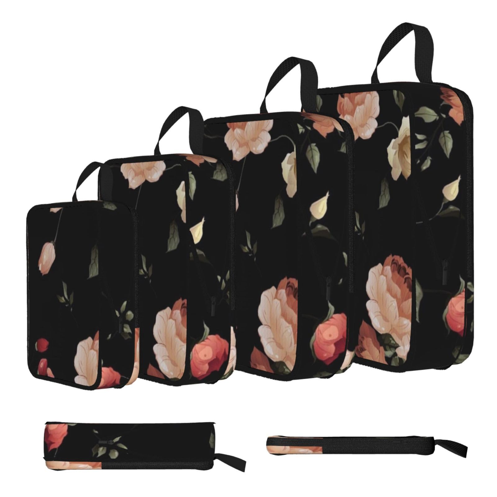 Flowers Print 4 Set Compression Packing Cubes For Suitcases,Expandable Storage Bags Organizers