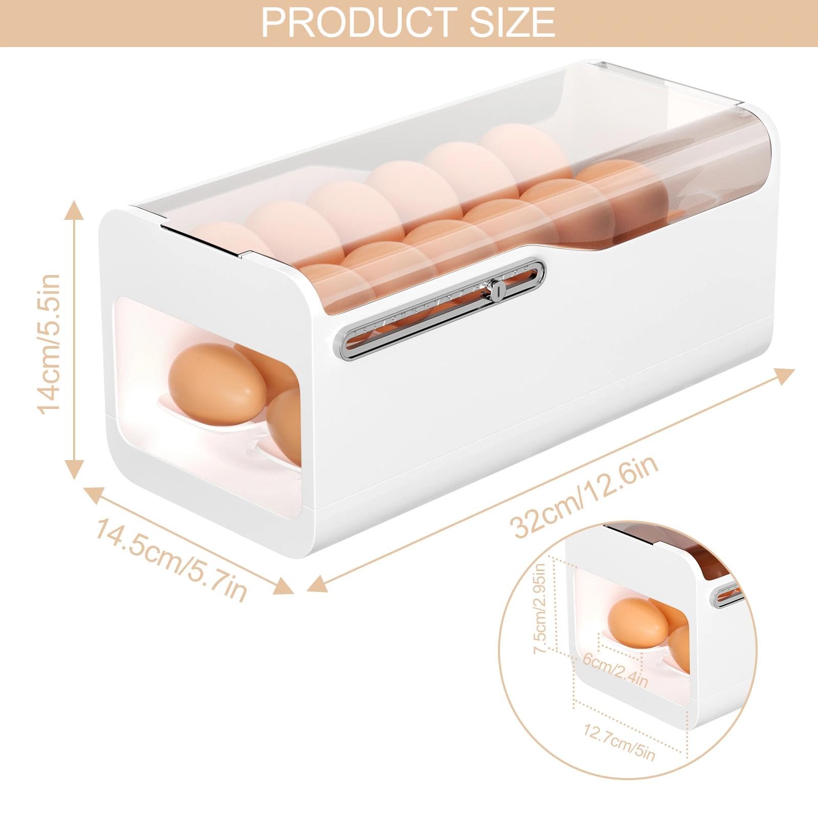 2 Niveaux Rangement Oeuf, Distributeur Oeuf Peu Encombrant, Boite a Oeufs en Plastique à Roulement Automatique, Distributeur Automatique d'Œufs(Capacité 28 Œufs, Blanc)