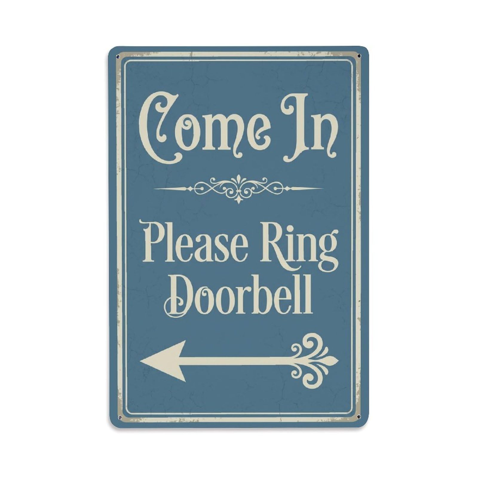 Metal Tin Sign Vintage Come In Please Ring Doorbell Arrow Ornate