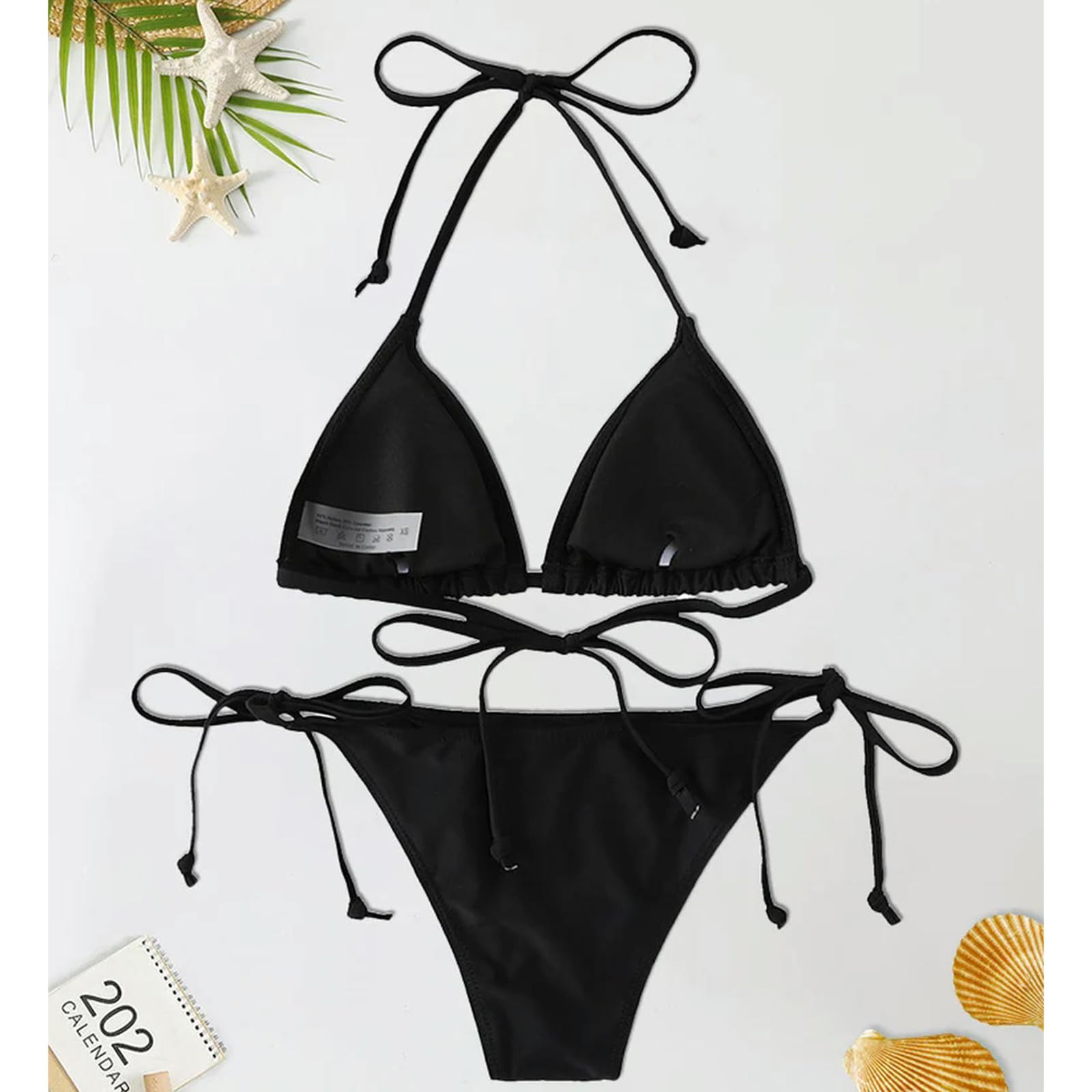 Bikini z poliestru i nylonu | Czarny stabilizator podnoszenia UPF 50 Wakacje na basenie na plaży