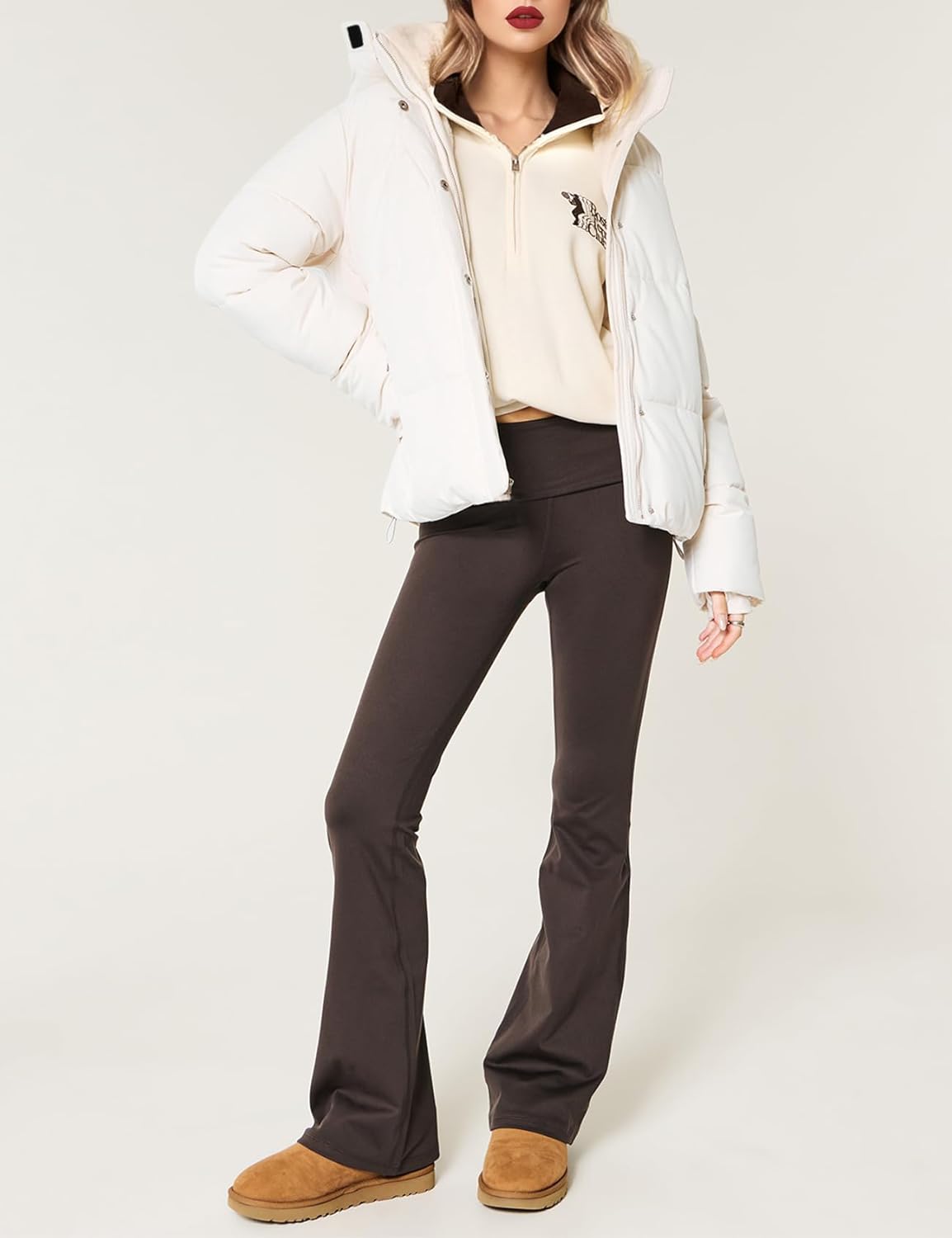 Yimoon Women's Cropped Puffer Jacket Winter Coat Sherpa Fur Lined Quilted Jacket With Hood - Image 6