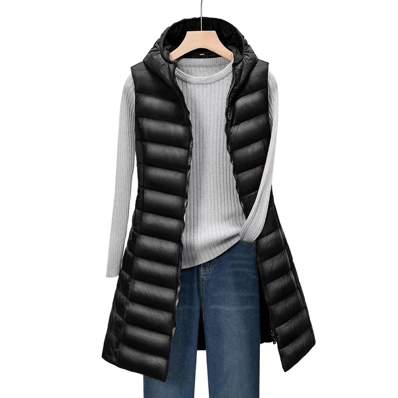acolchado largo y ligero con capucha desmontable para invierno, abrigo acolchado cálido.