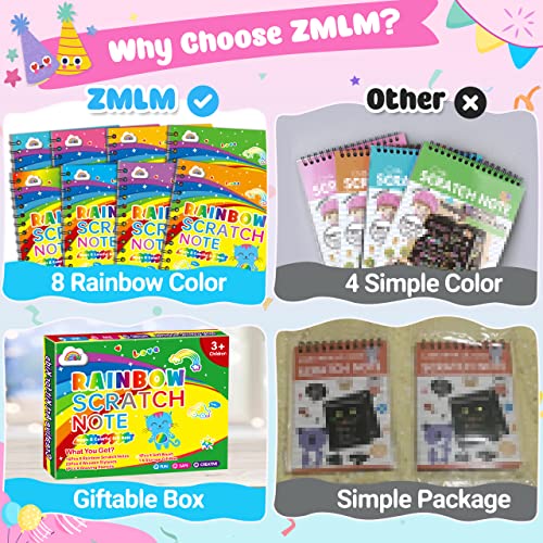 Zmlm 16 Pack Scratch Paper Art-Craft Notebooks: Rainbow Party Favors Bulk Scratch Note Pad For Kids Age 3-12 Black Art Supplies Girl Boy Birthday Gift Classroom(20 Wooden Stylus & 4 Drawing Stencils) #TOP3