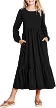 Arshiner Girls' Dresses Lantern Sleeve Casual Round Neck Long Dress Child A-Line Swing Party Dress Festive Party Dress with Pocket 6-14 Years