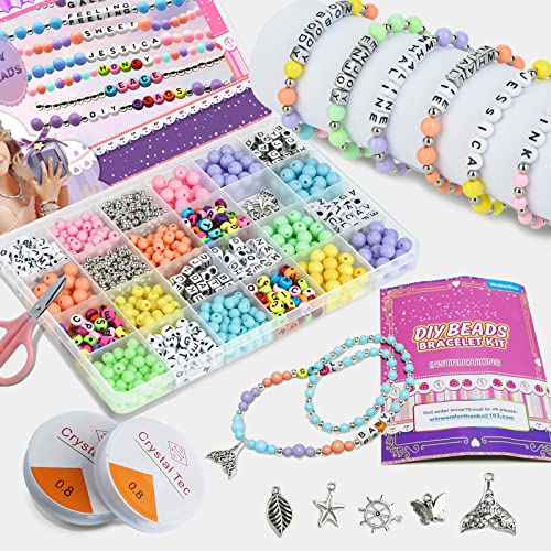 WuikerDuo Ensemble de perles de bricolage, perles de lettres pour enfants, bijoux, bracelets, colliers, kit de fabrication de ficelles, kit de création de bracelets pour filles et enfants