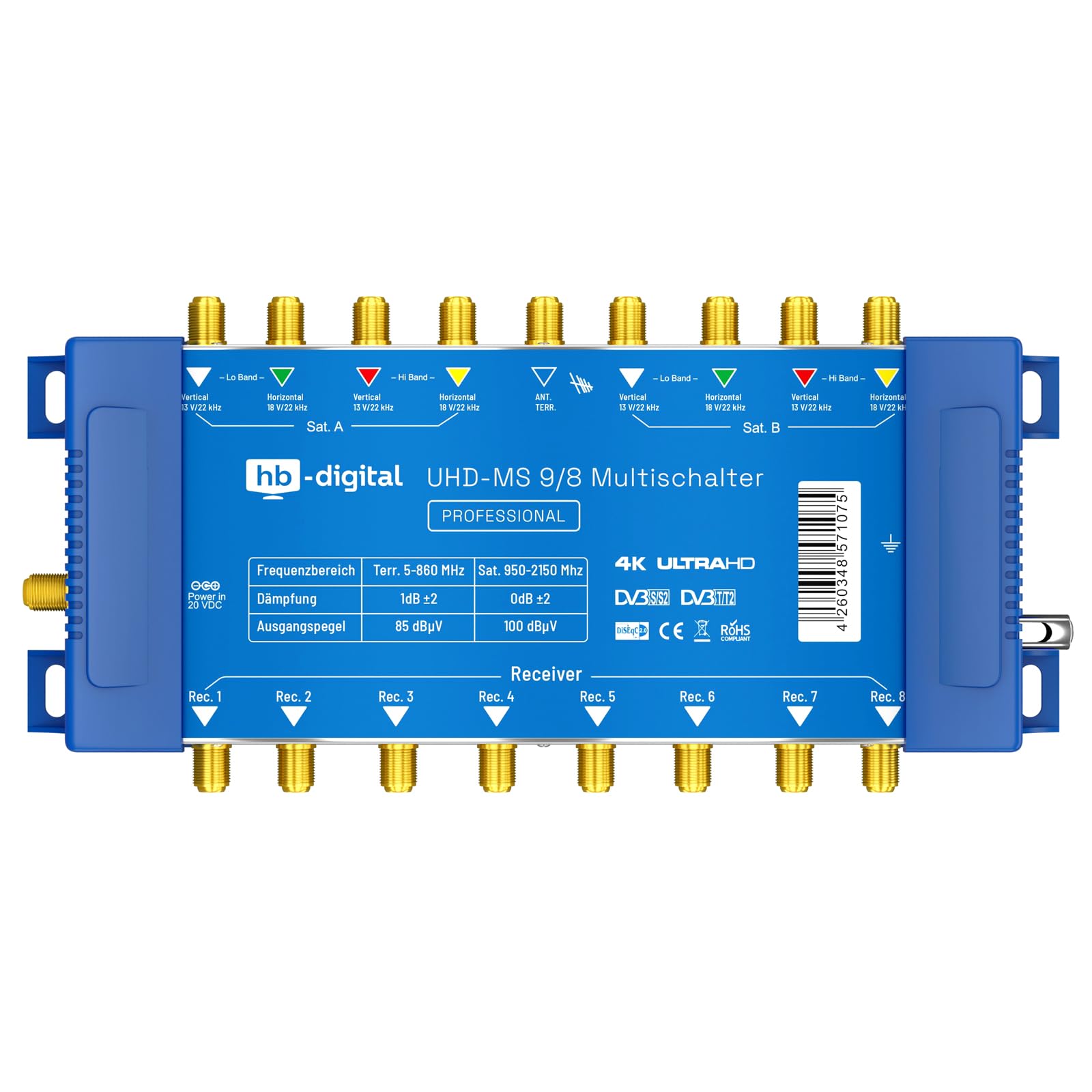 HB-Digital Multiswitch pmse 9/8 2X SAT 8 x suscriptor / receptor Full HDTV 3D 4K UHD