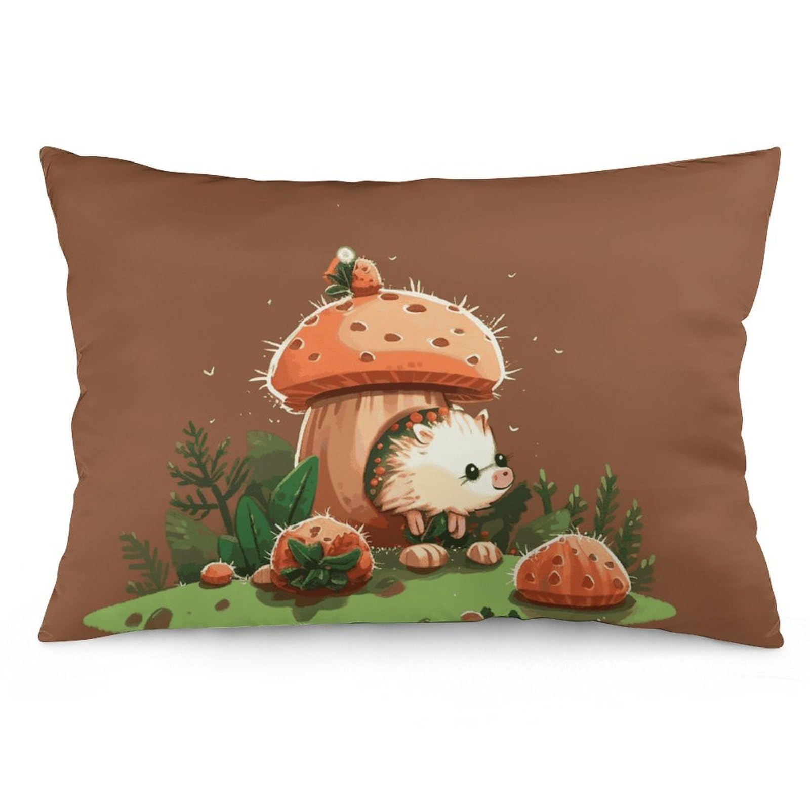 2 Pack Pillow Cases for Hair and Skin, Soft Breathable Pillow Case Covers with Hidden Zipper, Hedgehog and Mushroom Pillowcase 20"x30" Pillow Covers for Sleeping Gift