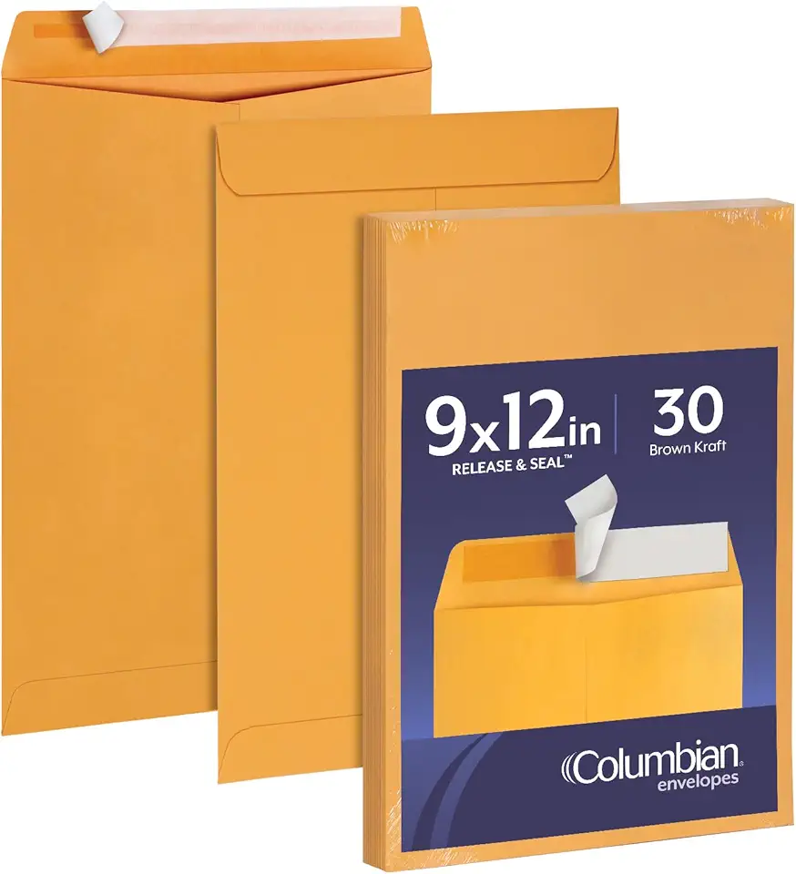 Columbian 9 x 12 Catalog Envelopes with Self Seal Closure, 28 lb Brown Kraft, for Mailing Flat Letter Size Documents or Photos, 30 Per Pack (COLO401)