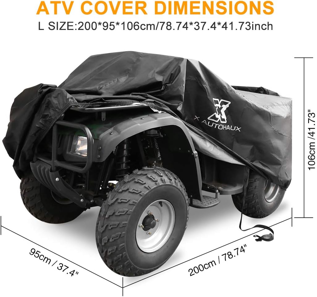 X AUTOHAUX L Size Quad ATV Cover Storage Waterproof Rain Dust Protection Universal for Polaris Sportsman Outlaw 90 110 Trail Blazer 250 for Honda TRX250X (78.7 x 37.4 x 41.7 Inch)