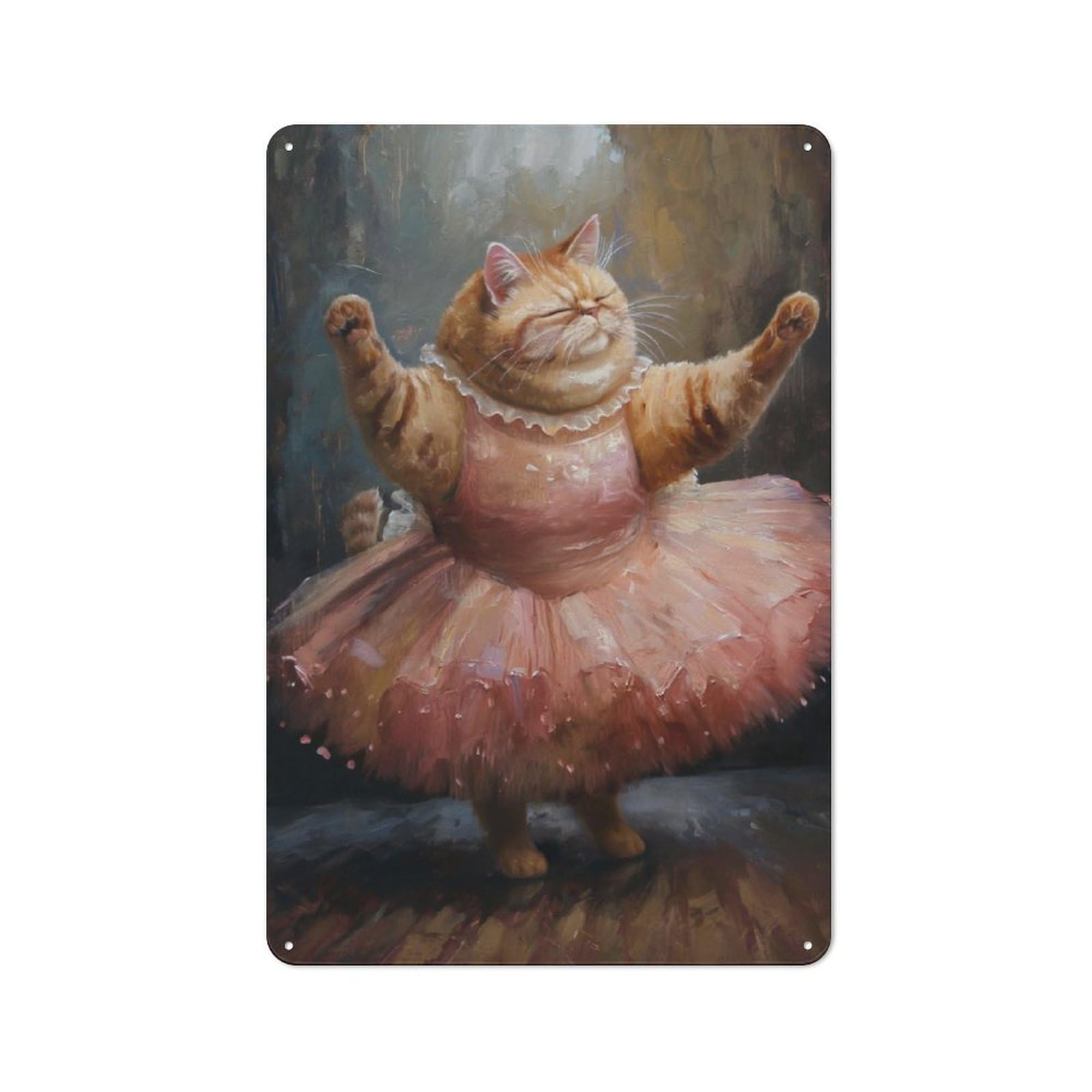 Junmoney Fat Cat Funny Dancing Retro Tin Sign 30X20cm For Pub Or Café, For Collectors Building A Themed Wall Display