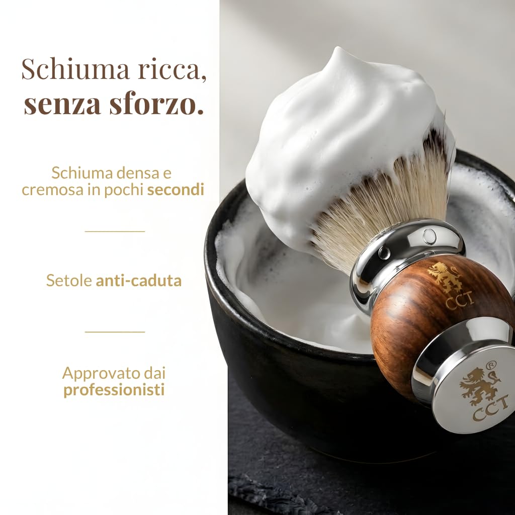 Pennello da Barba The Cambridge Cutthroat Vegana Setole Sintetiche di Tasso Regalo per Rasatura da Uomo Pennello Barba Premium in Legno e Acciaio Inossidabile