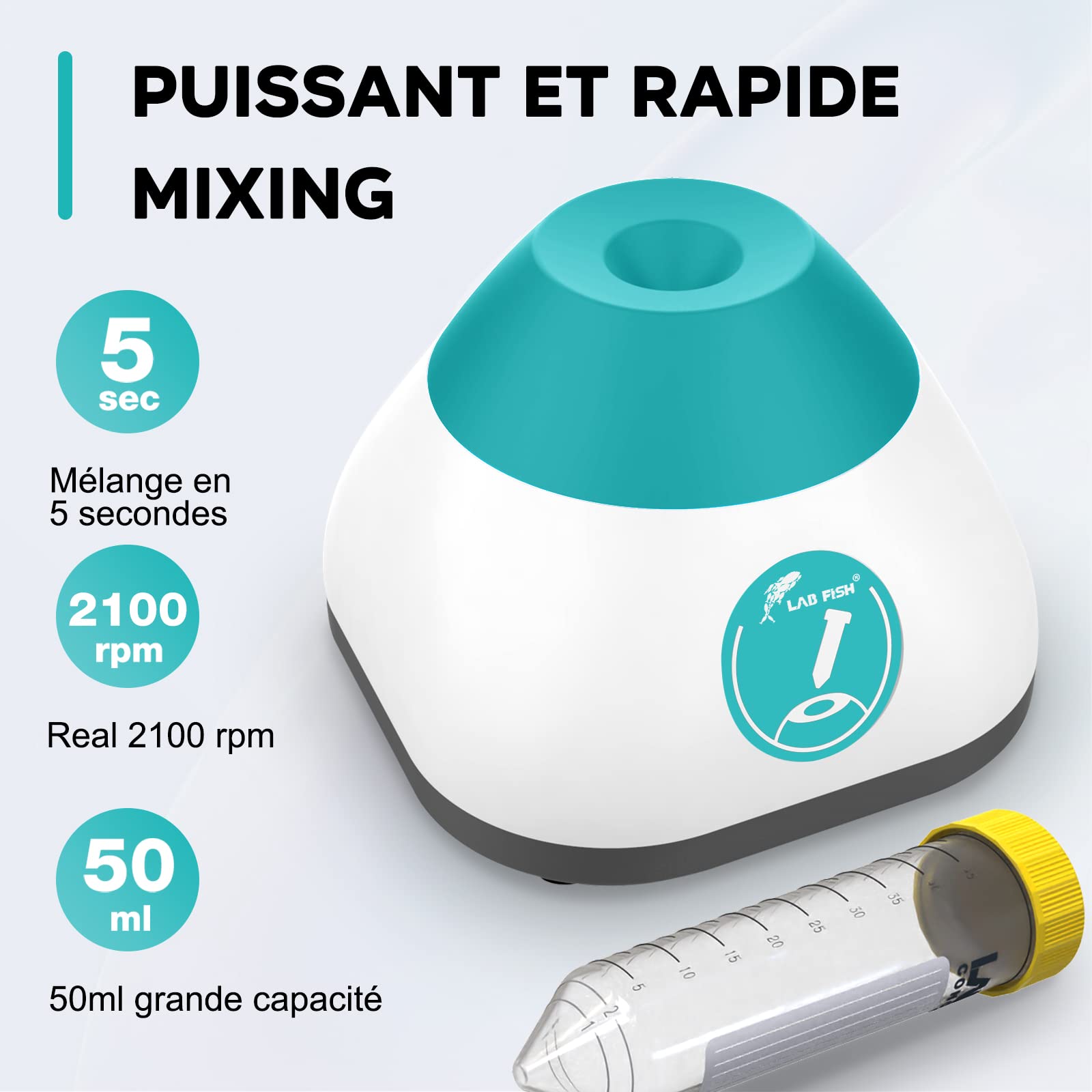 LAB FISH Mélangeur Vortex Fonction Tactile Agitateur Peinture de Laboratoire pour Tubes à essai, Peintures, Vernis à Ongles, Pigment, Mélange jusqu'à 50ML VM210