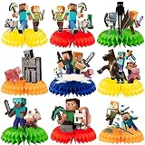 9 Piece Pixel Party Decorations, Pixel Birthday Party Supplies, Honeycomb Centerpiece Table Decorati