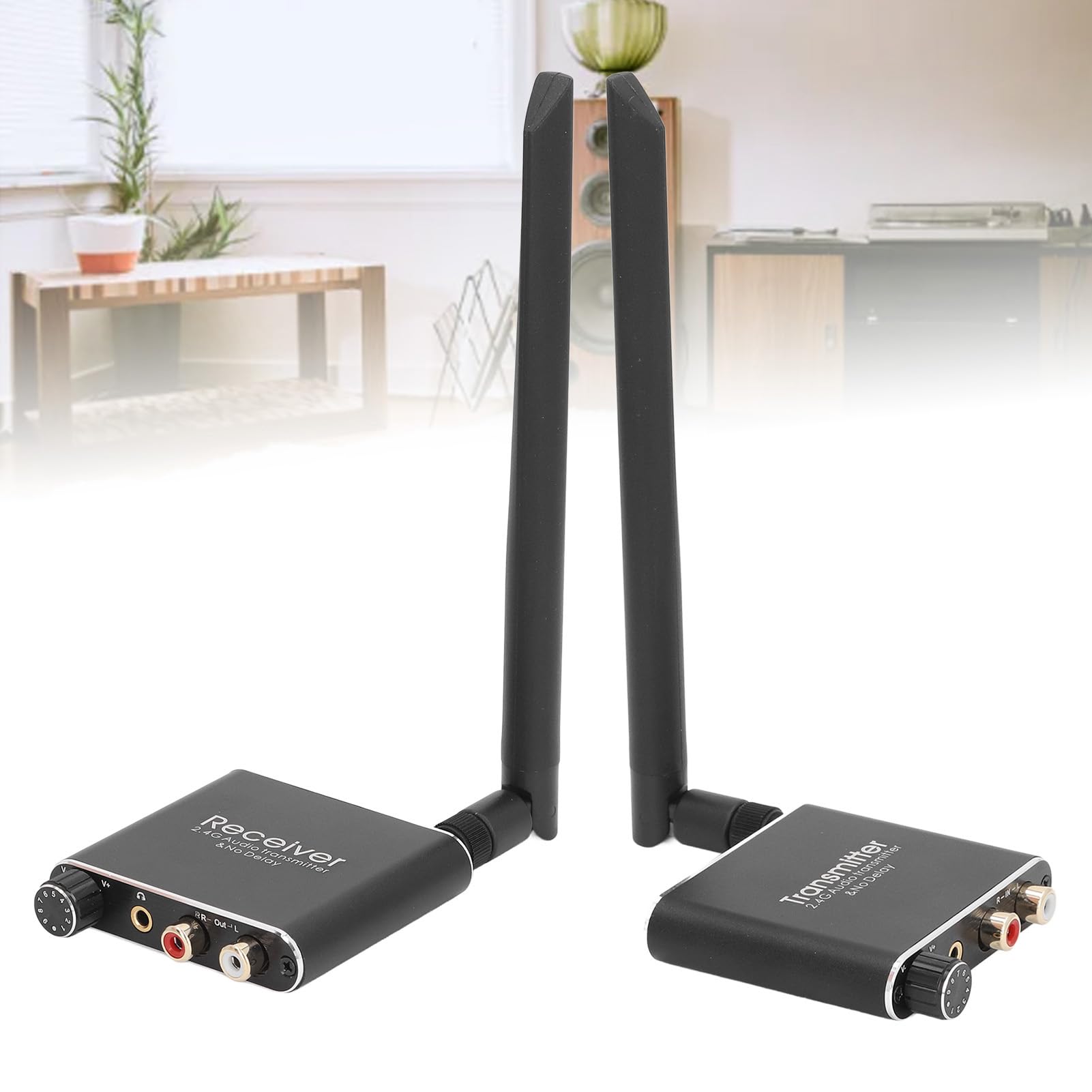 2.4Ghz Transmisor y Receptor de Audio Inalámbrico, 164ft Rango de Baja latencia Adaptador de Audio inalámbrico con Salida de Entrada RCA de 3,5 mm Kit Adaptador inalámbrico