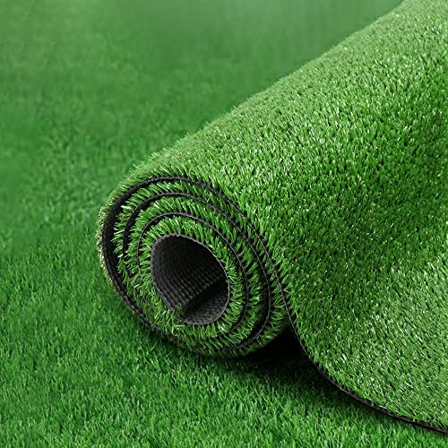 MOBI OUTDOOR 2M x 5M Artificial Grass Turf - Fast Drainage 17MM Thickness Olive Cuttable Synthetic Fake Grass Rug, DIY Pads Door Mat Rug for Garden Patio Lawn Backyard Outdoor
