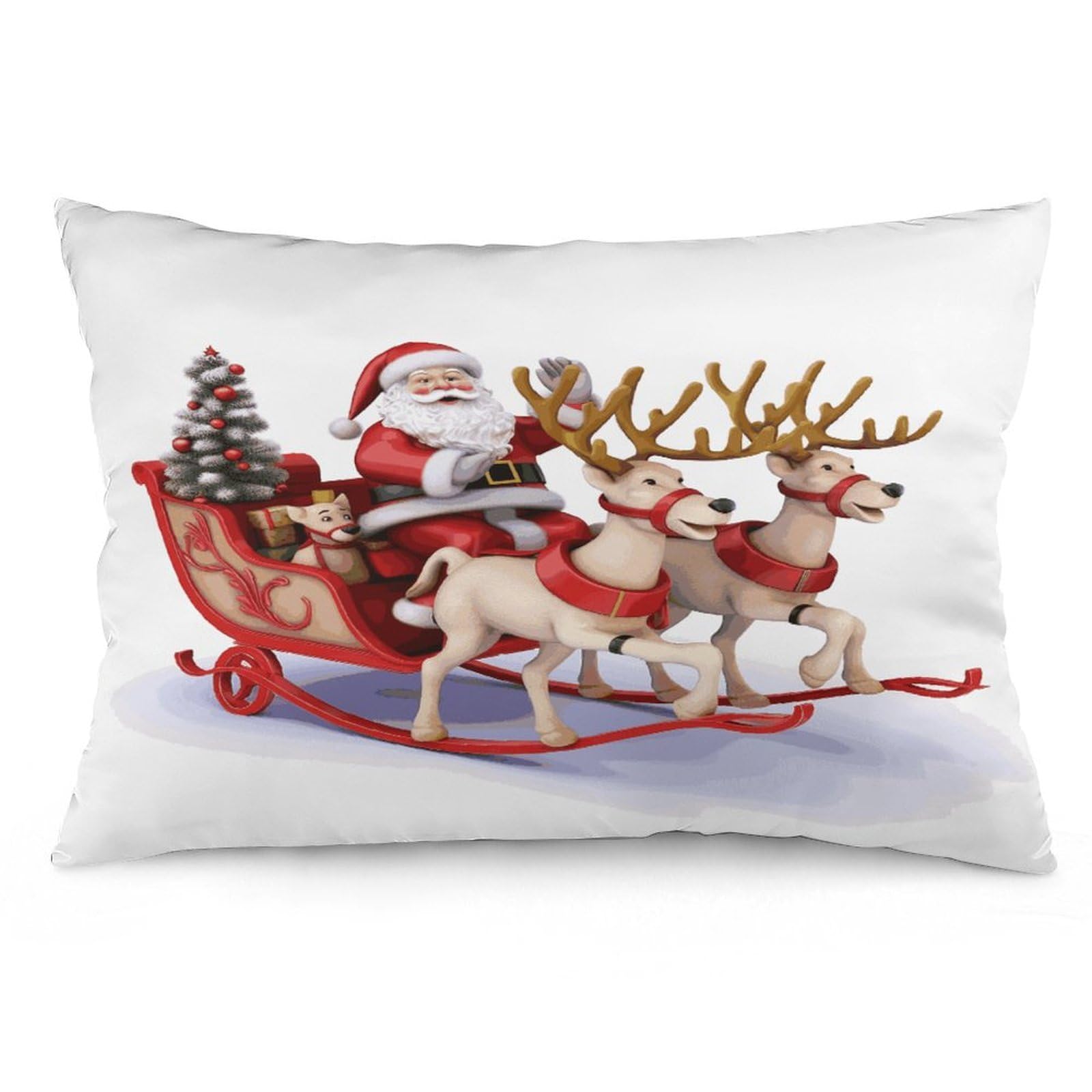 Santa Claus Reindeer Sled Throw Pillow Covers with Silent Zipper Polyester Pillow Protectors Removable Pillow Cases Soft Pillowcase Cozy Pillow Sham Cushion Cover for Sofa Car Bed 20"x30"