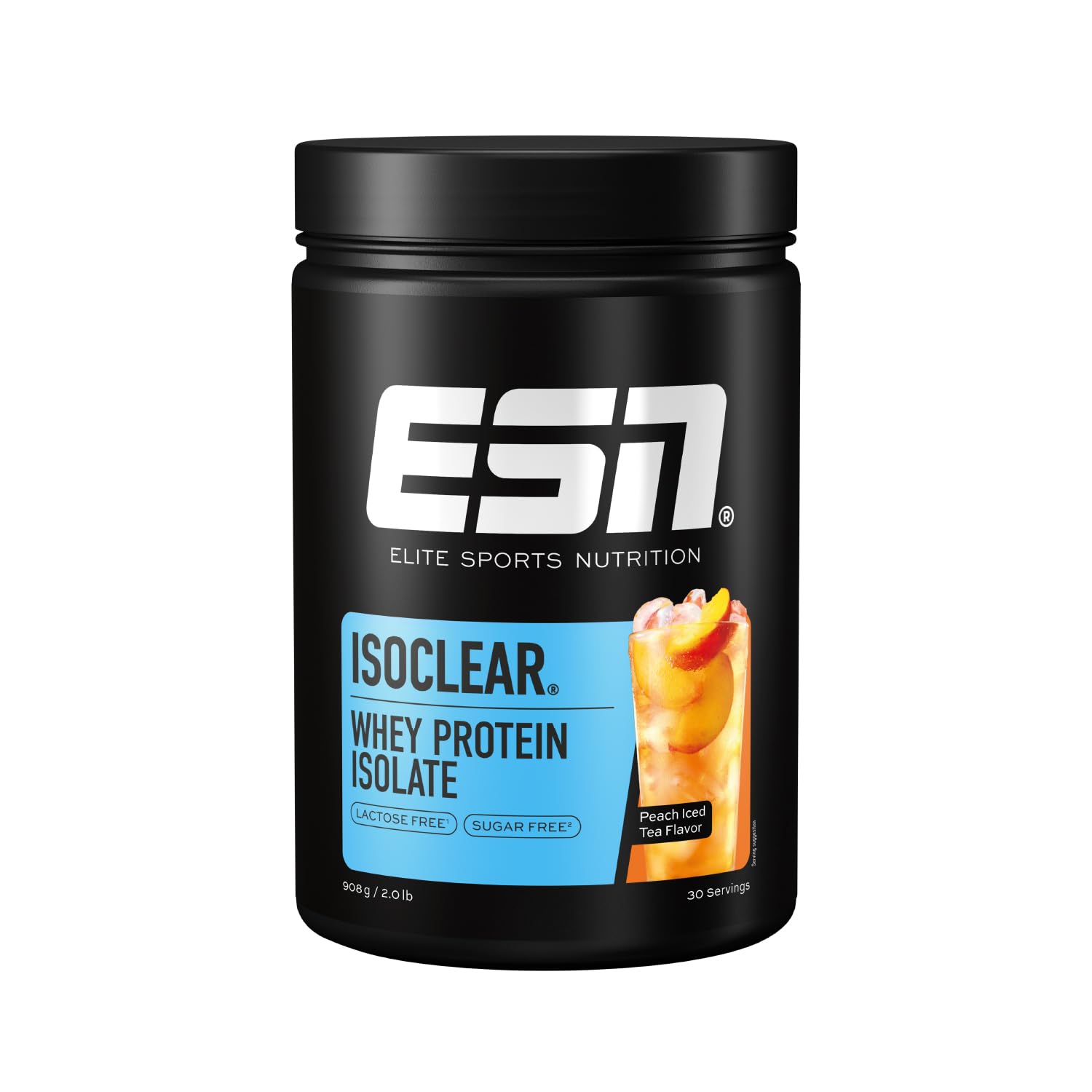 ESN Isoclear Proteine Isolate del Siero di Latte in Polvere, Té Freddo alla Pesca, 908 g, Proteinlimo con gusto delizioso alla frutta, siero di latte chiaro - made in Germany