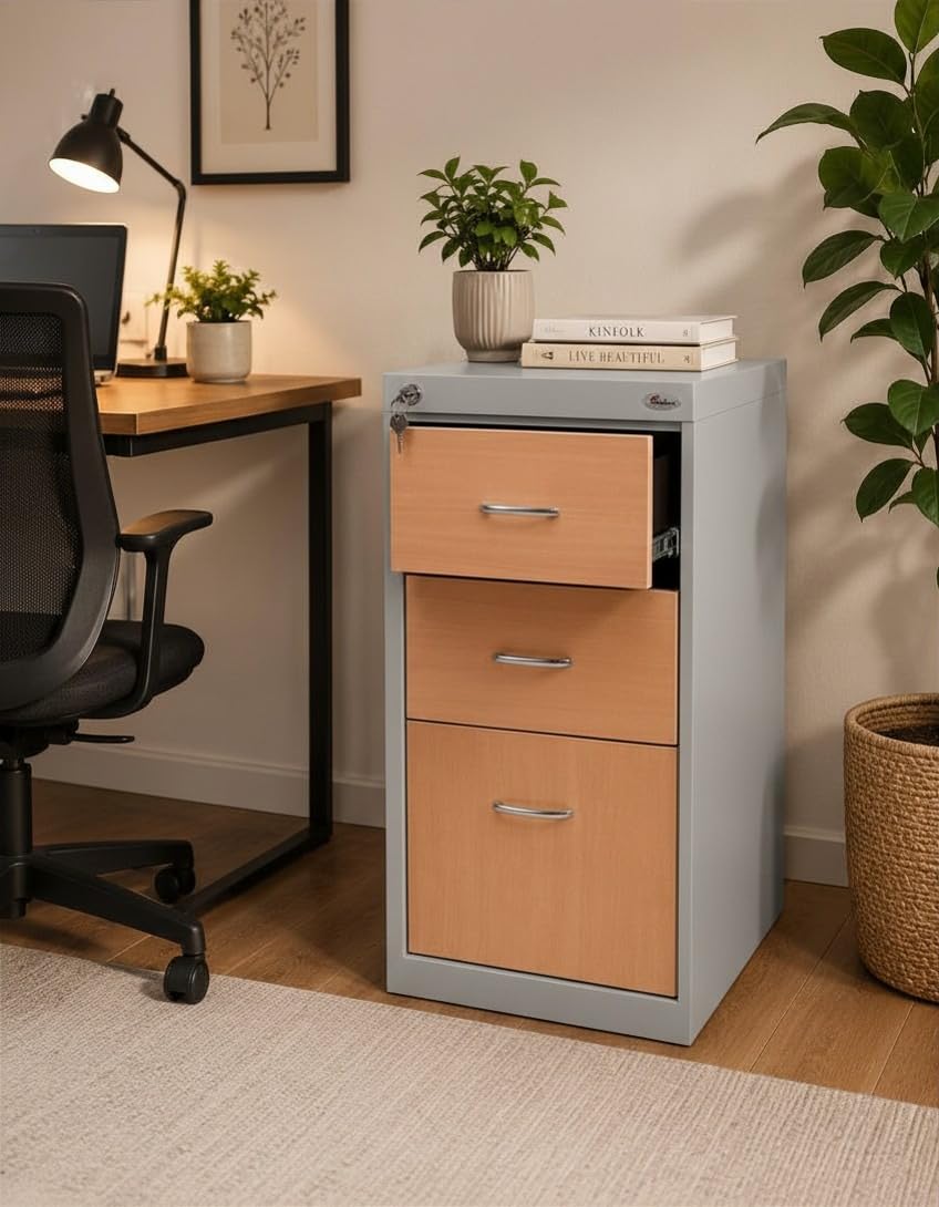 shubham furniture drawer cabinet | 3 drawer box | home office cabinet | pedestal 3 drawer | study table box - (off white)