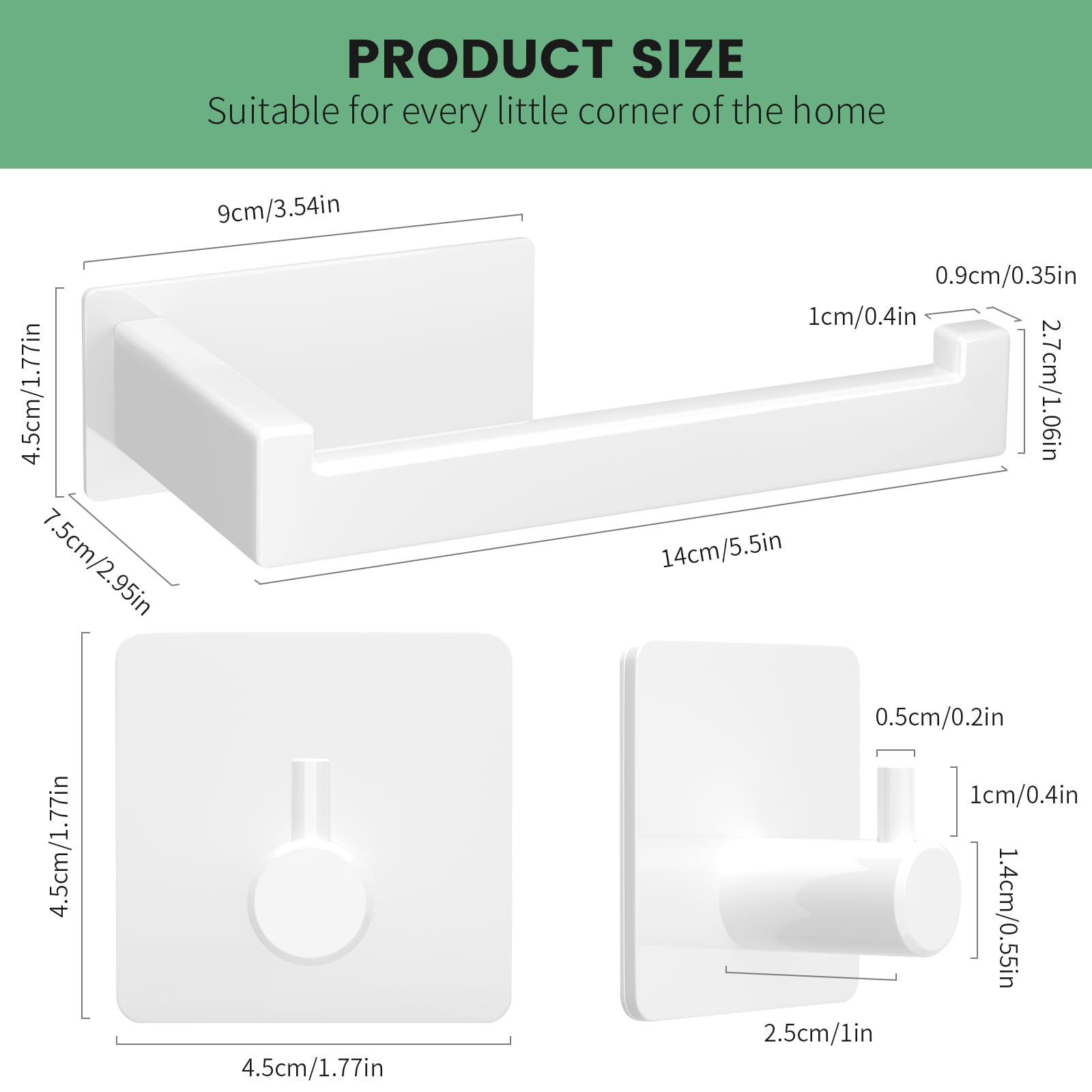 YUNISS Portarrollos Baño Acero Inoxidable 304, 1 Piezas Portarrollos Papel Higiénico + 2 Piezas Ganchos para Toallas, Adhesivo Porta Rollo Sin Taladro para Baño y Cocina -Blanco