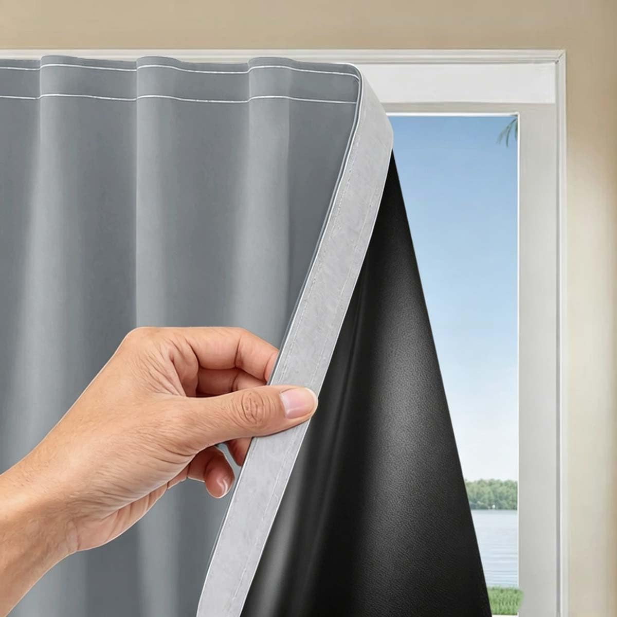 100% Blackout Blind, Self Adhesive Curtains Portable Blackout Blind for Windows Living Room Bedroom Nursery Loft RV Car, Hook & Loop Strip, No Drilling (100W x 160H cm,Light Gray)