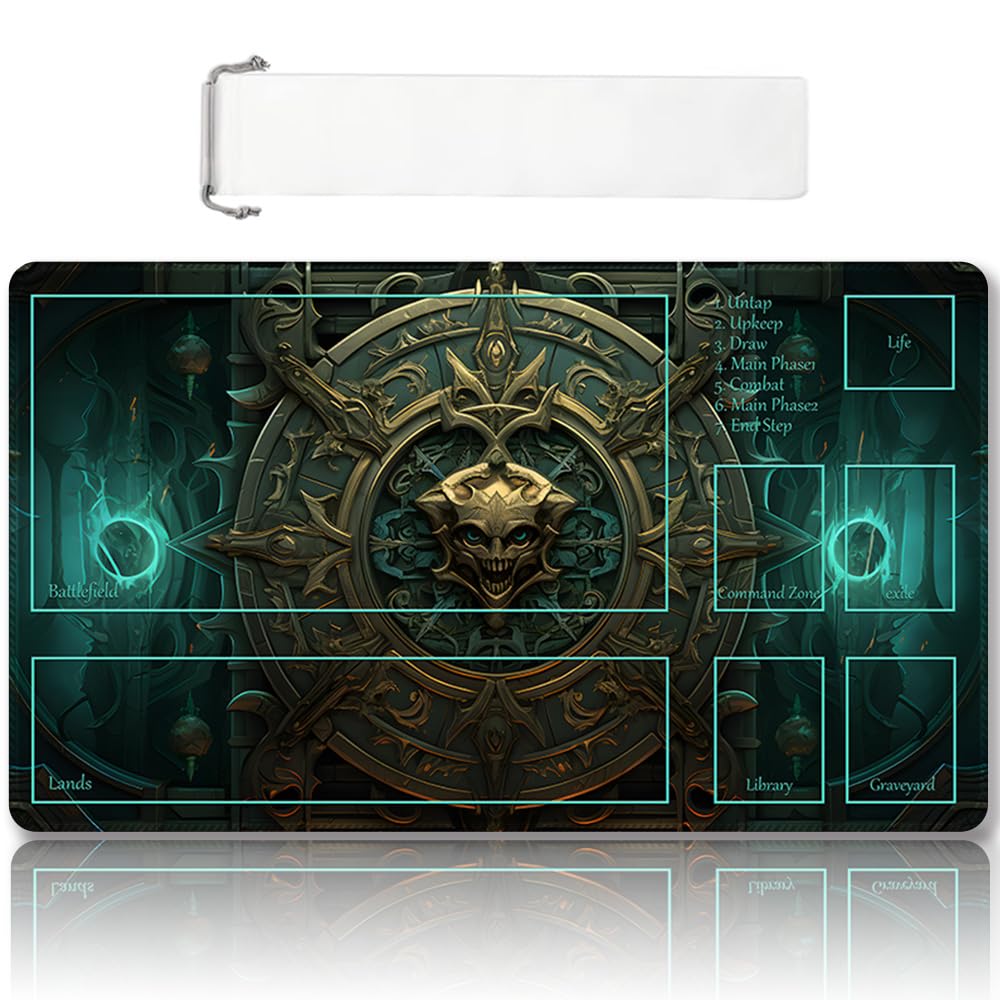 Premium Stitched MTG Playmat with Zones and Non-Slip Rubber Backing - TCG Play Mat for MTG and Other Card Games - Colorful Design with Vintage Look and Feel (DKT (104),Zones)