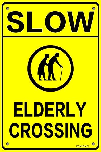 Warn Elderly Crossing - Letrero de metal para uso en interiores y exteriores, 8 x 12 pulgadas
