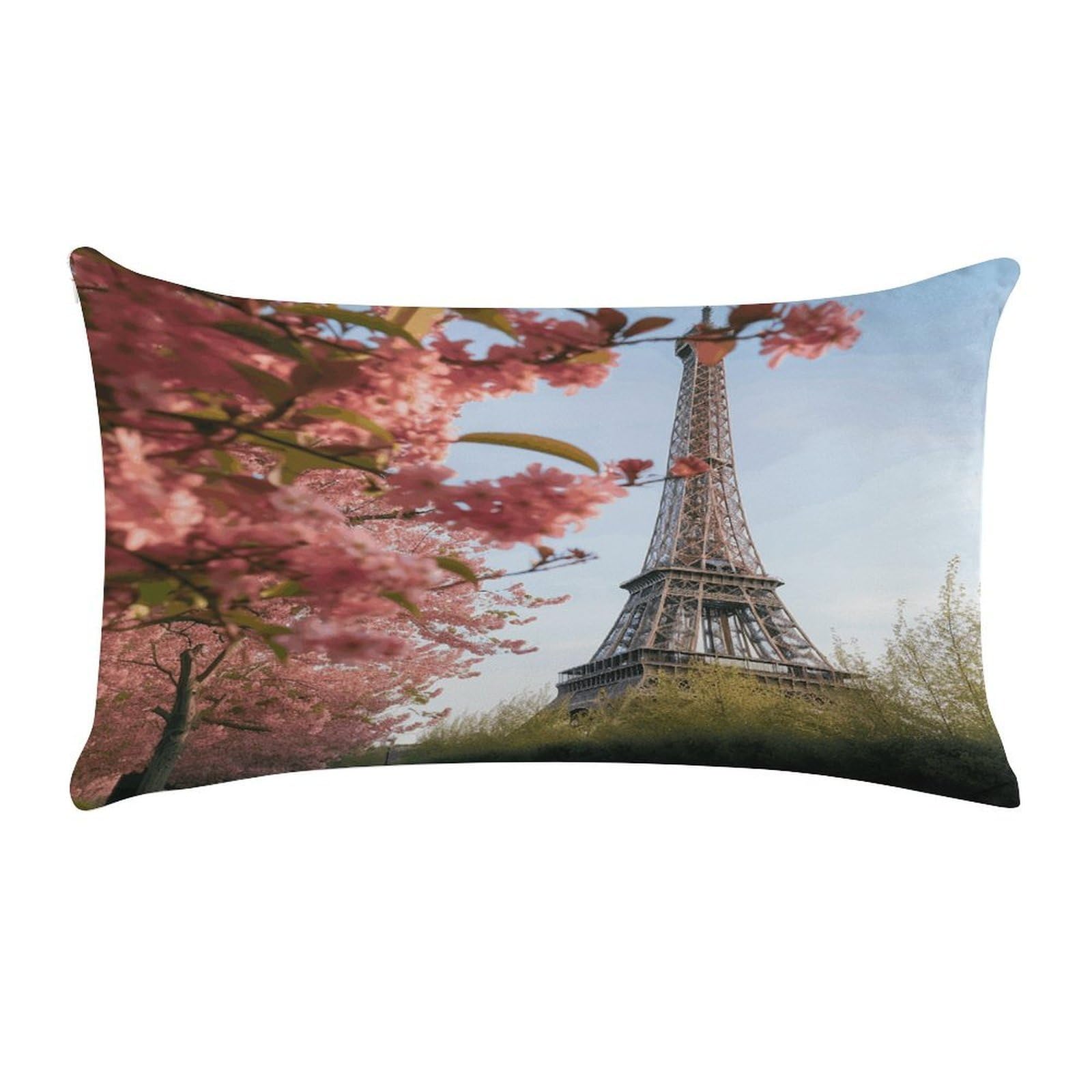 VstaDank Paris Eiffel Tower Flower Pillow Cover Pillowcase for All Seasons Short Plush Body Pillow Case Soft Cozy Fuzzy Lumbar Long Pillow Cover for Bed Sofa Bench 20 X 12 Inches
