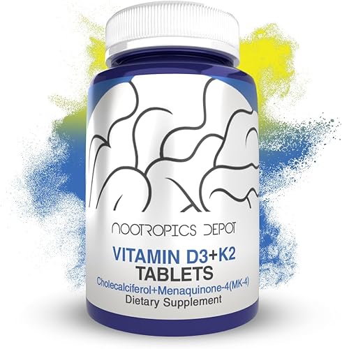 Nootropics Depot Vitamina D3 + K2 con tabletas de vitamina C  365 unidades  Colecalciferol + Menaquinona-4 (MK-4)  Salud del estado de ánimo y los