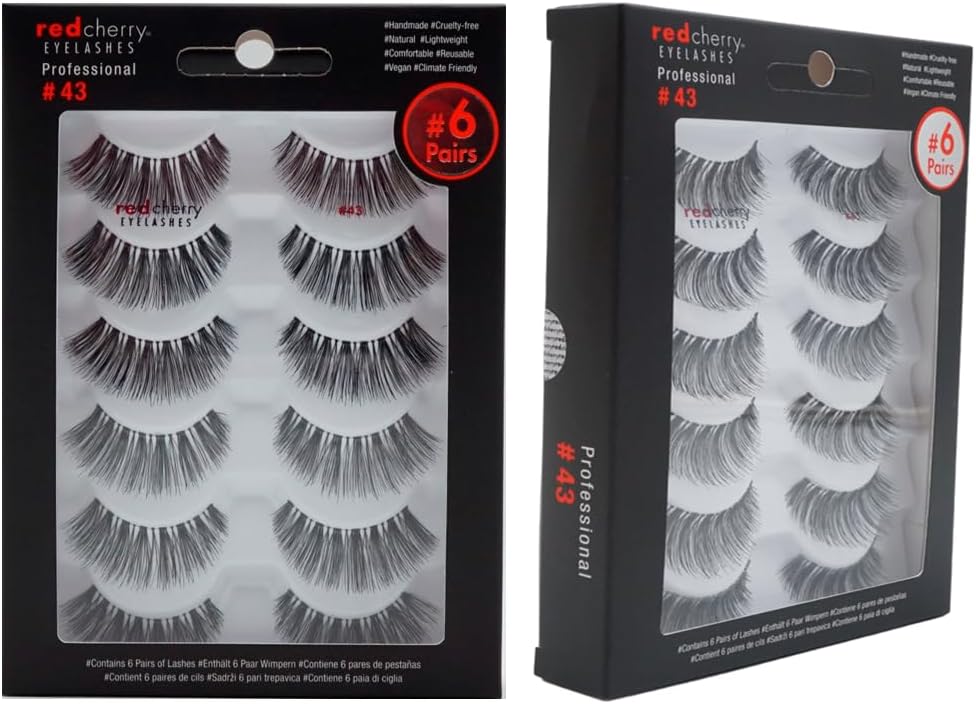 Eyelashes #43 False Eyelashes, 12 Pairs, Full Black, Handcrafted, Natural-Glamour Style, Cruelty-Free, Vegan