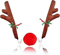 Vista 1 de ZONETECH Juego de cuernos de reno y nariz de automóvil de Navidad, accesorio de Rudolph con cascabel, decoración de disfraz automotriz