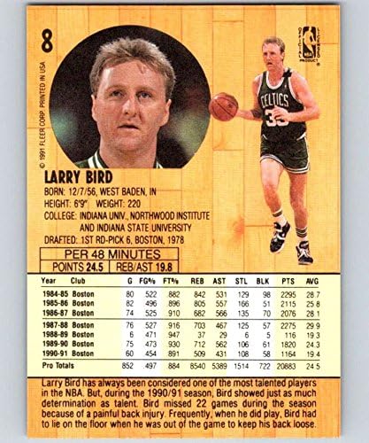 1991-92 Fleer Basketball #8 Larry Bird Boston Celtics Official NBA Trading Card From Fleer/Skybox