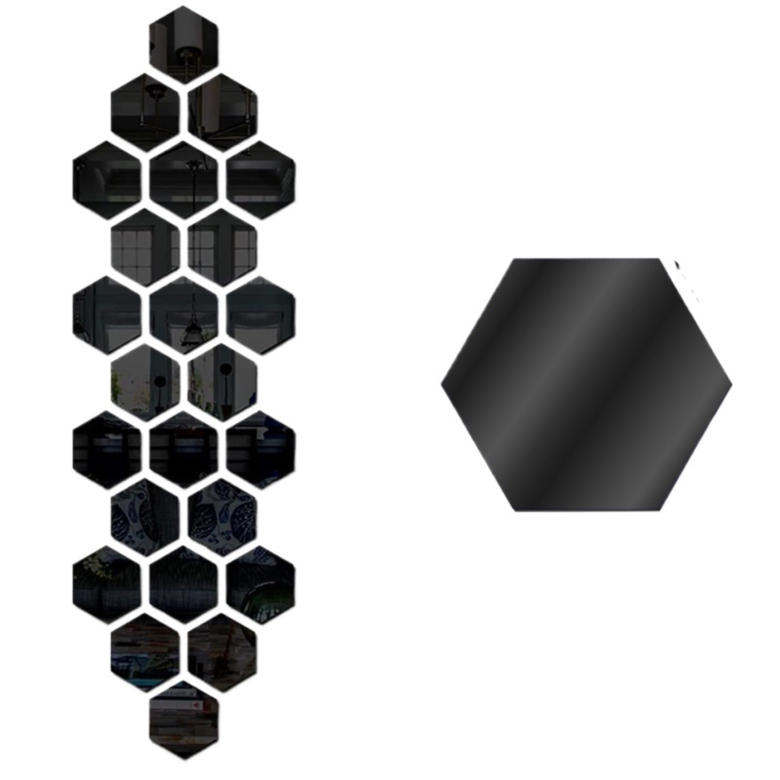 Hexagonal Mirror Wall Sticker 1/24pcs 3D Mirror Wall Sticker Hexagon Self Adhesive Mirror Stickers Art Wall Decals Mosaic Tiles DIY Home Bedroom Decor(Black,24Pcs)
