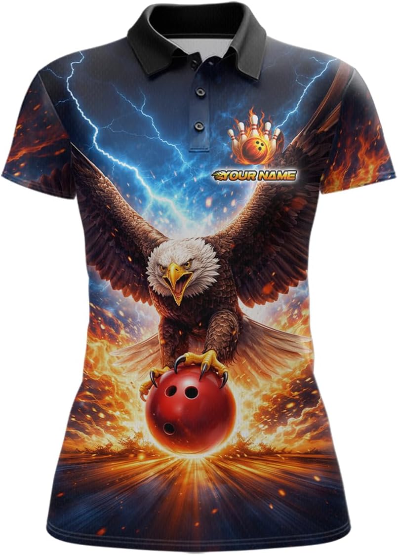 Eagle Bowling Shirts for Team Men Women Eagle Bowling Jersey Flaming Bowling Polo and Bowl ing1/4 Zip Shirt